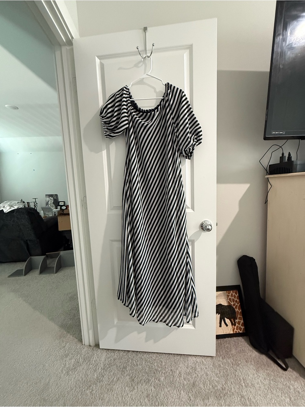 SHEIN Black White Striped Maxi Dress Sz L NWOT